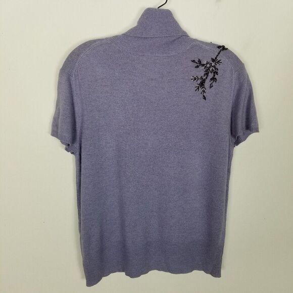 Talbots Women Silk Cashmere Turtleneck sweater sz L Violet Short Sleeve Beaded - Picture 4 of 8